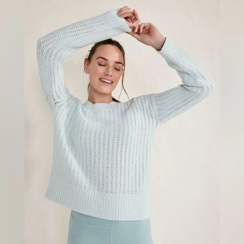 NWT *Haven Well Within* Sz L ORGANIC COTTON OPEN STITCH CREWNECK SWEATER
